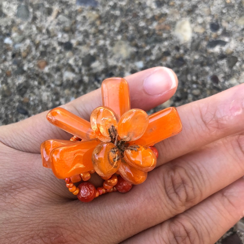 Orange Glass Beaded Ring
